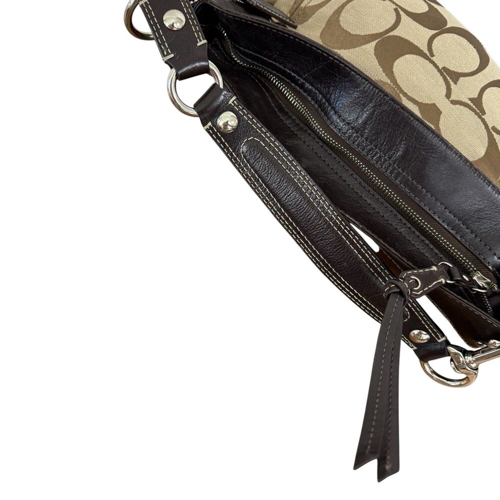 Coach EUC Brown Tan Signature Jacquard Zoe Hobo Handbag Shoulder Purse READ - Picture 12 of 16